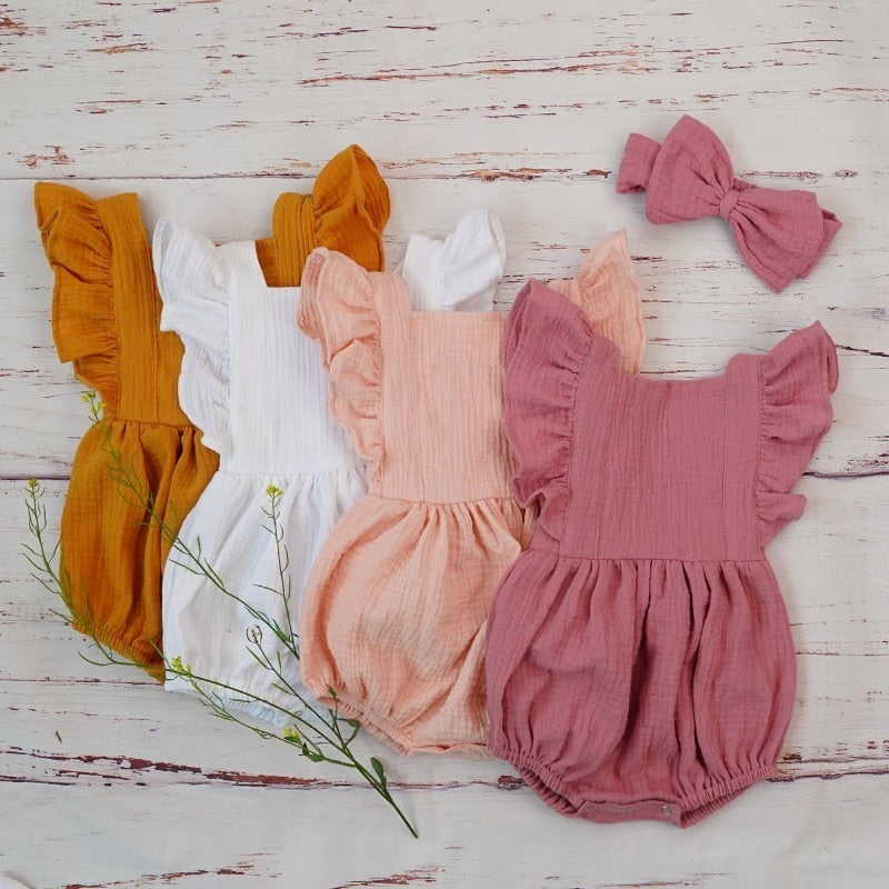 Baby Girl Ruffle Sleeve Romper And Headband