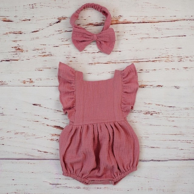 Baby Girl Ruffle Sleeve Romper And Headband