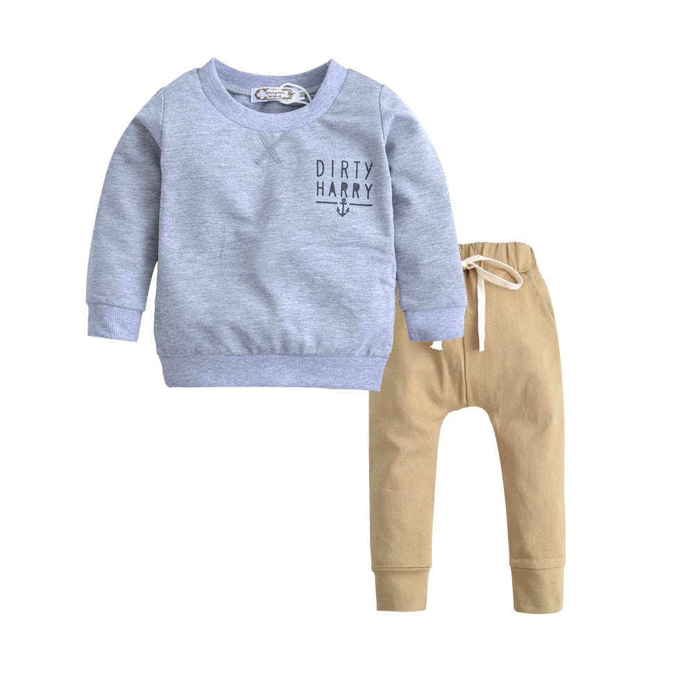 2 Pcs Infant Toddler Boy Dirty Harry Sweater And Khaki Trousers