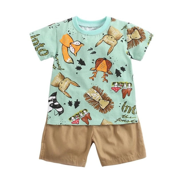  LXXIASHI Toddler Baby Boy Summer Clothes Animal Print Short  Sleeve T-Shirt Top Shorts Set Hunting/Fishing Outfit (Cactus Brown Shorts,  6-12 Months) : 服裝，鞋子和珠寶