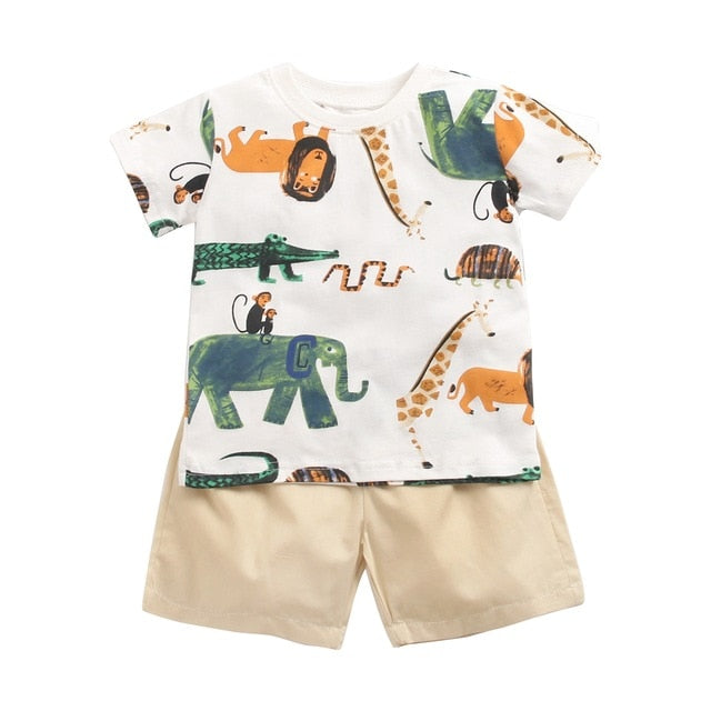 Infants Toddler Boys Animals Short Sleeve Top And Shorts