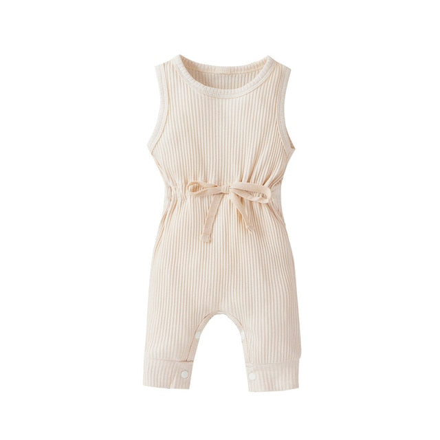 Baby Ribbed Sleeveless Tie Waist Romper