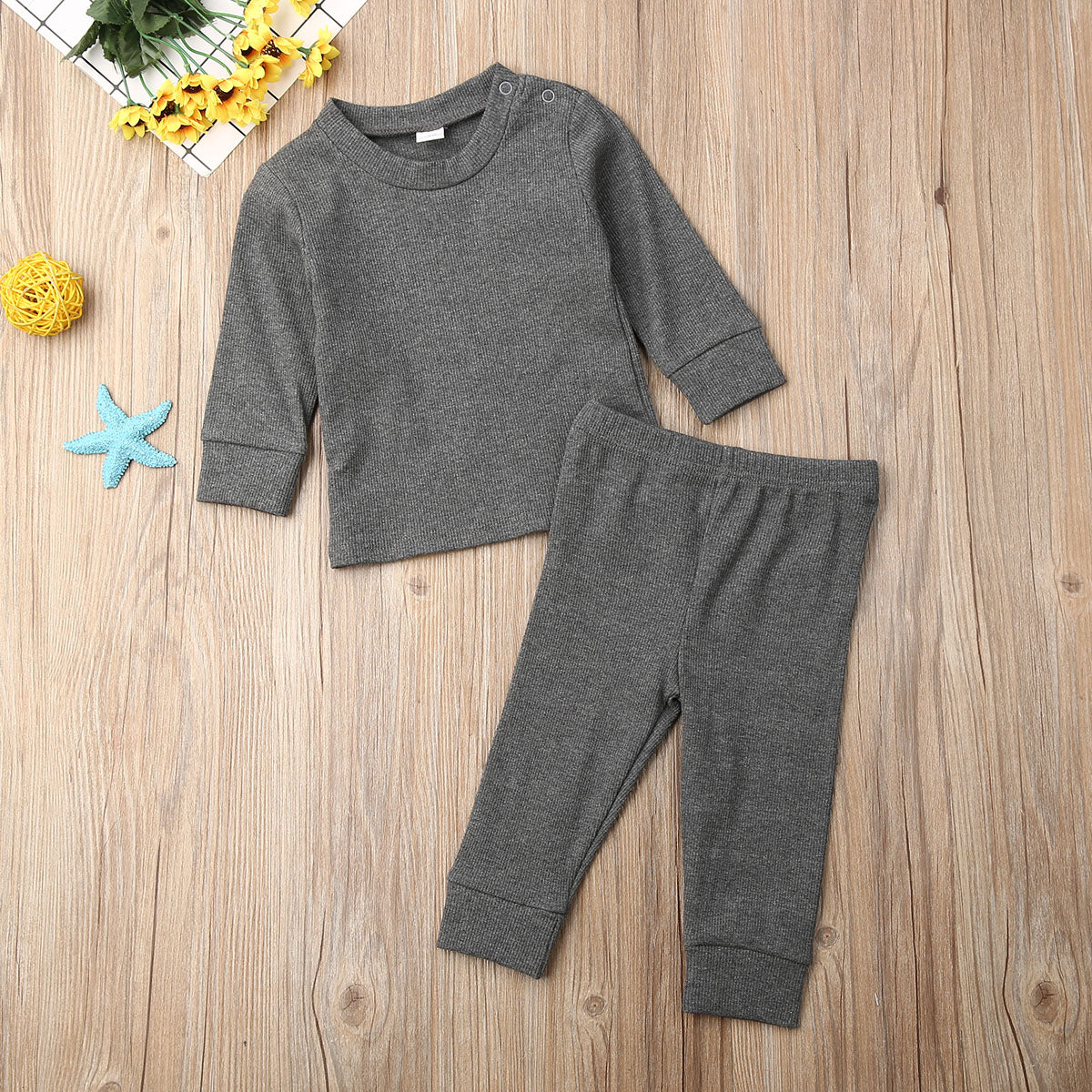 Knitted Cotton Long Sleeve Shirt and Pant Set