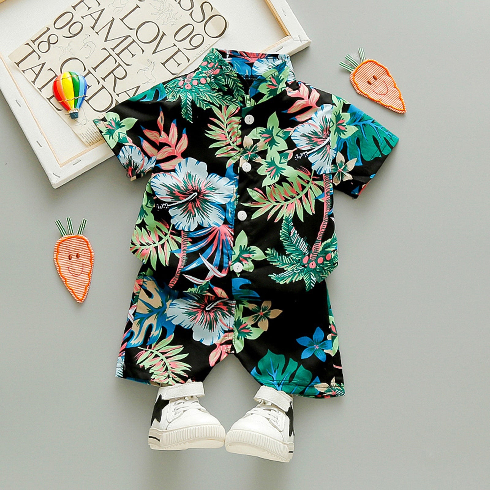 Toddler Printed Flower Leaf Short Set